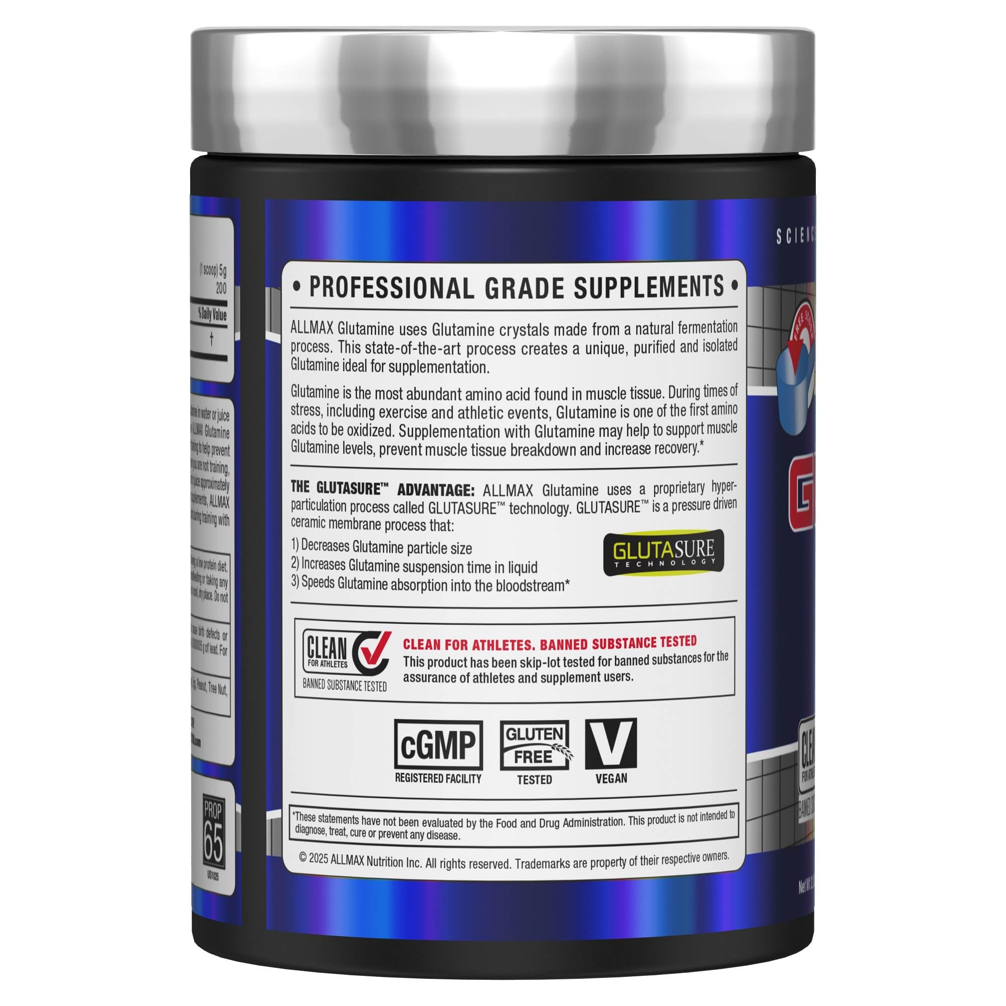 AllMAX L Glutamine Powder scoop ready for measured dose