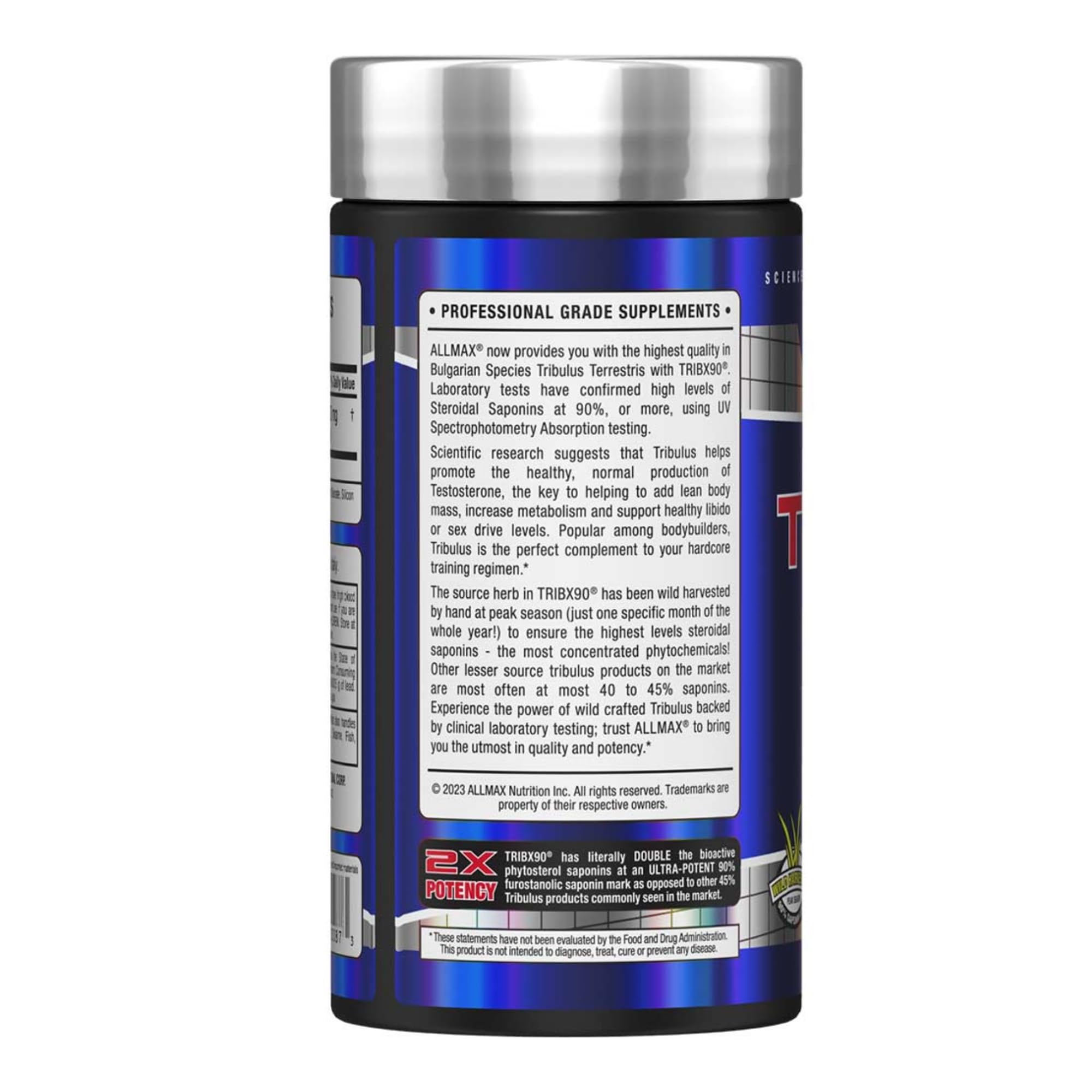 Close-up of ALLMAX TRIBX90 capsules for workouts and recovery support.