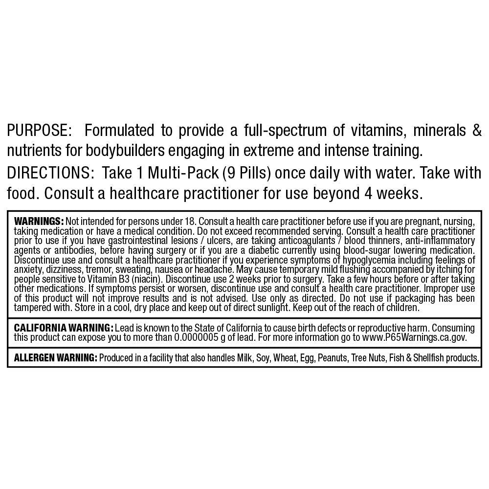 Vitastack nutrition facts label showing daily supplement mix.