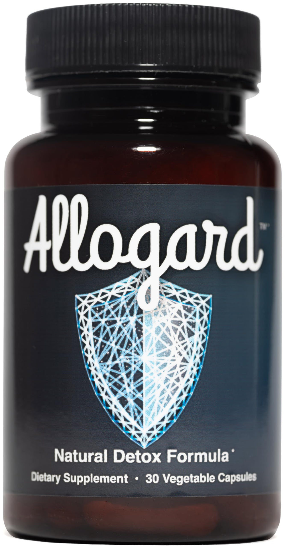 Allogard bottle front shows a clean label for natural detox support.