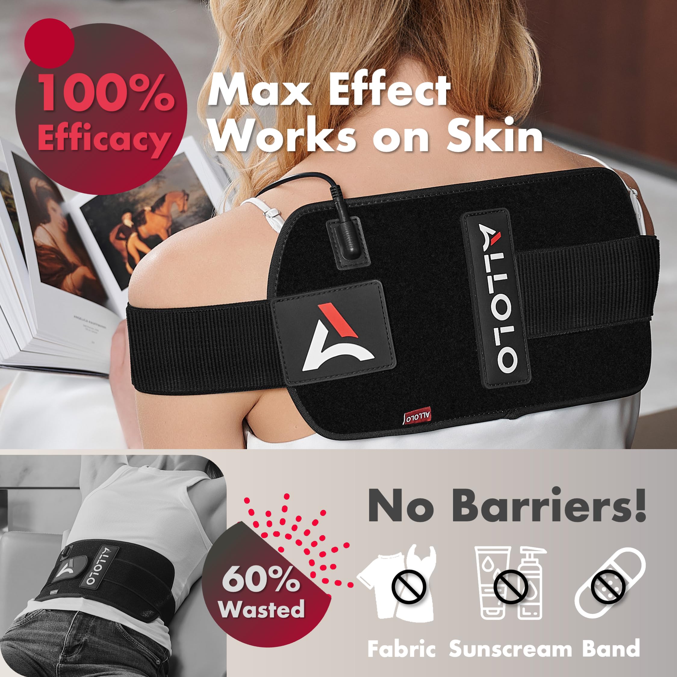 ALLOLO belt coverage back and waist for versatile treatment areas.