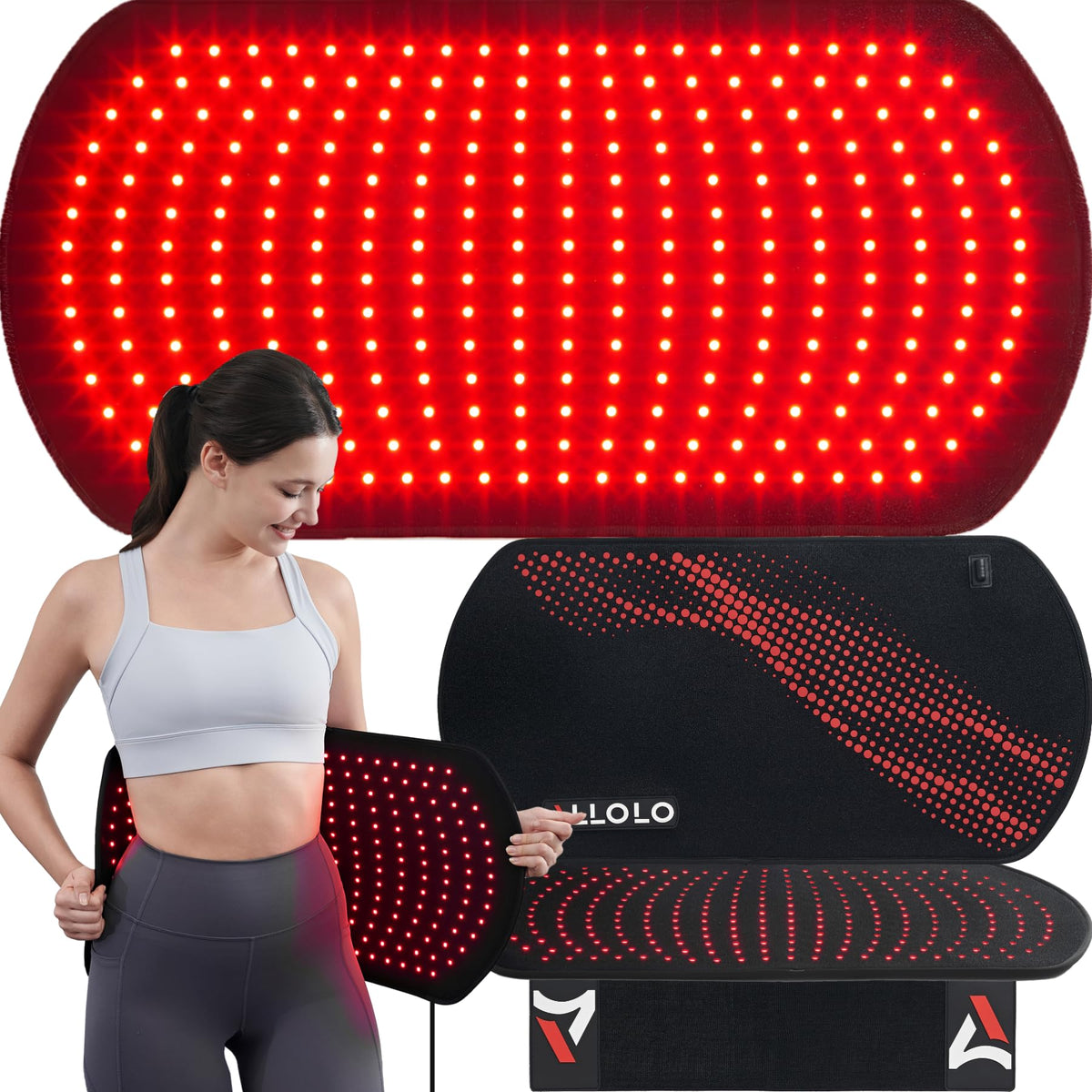 ALLOLO red light therapy pad back view offers full back coverage for targeted relief.