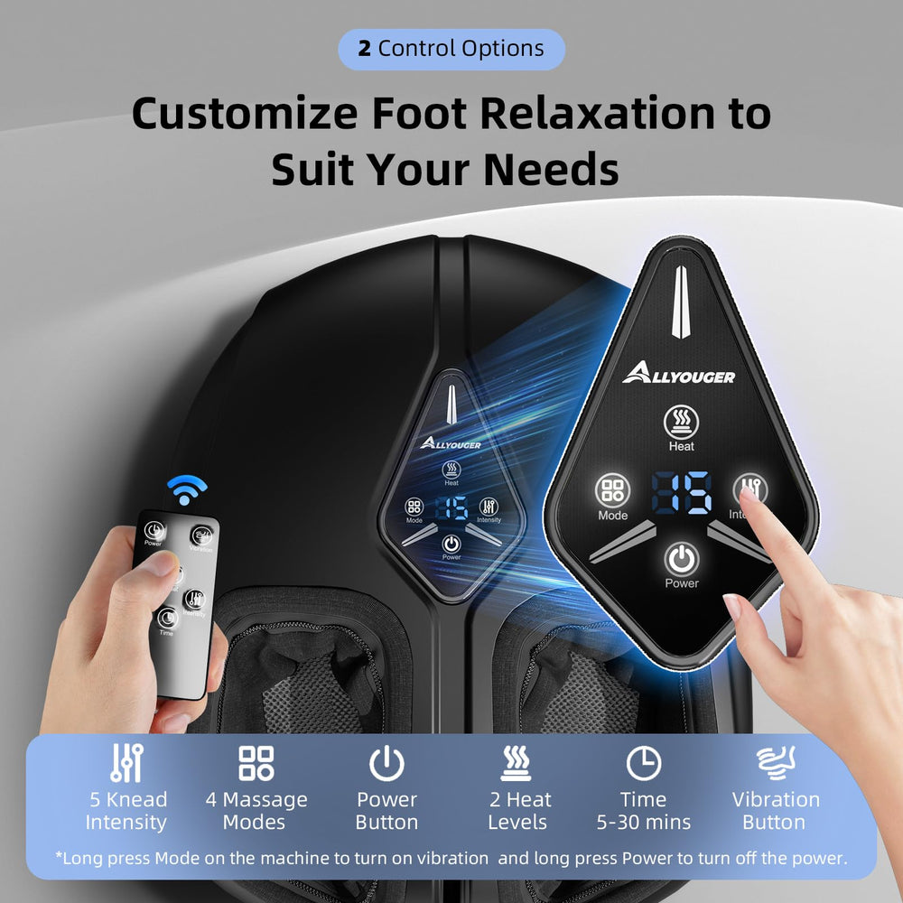 ALLYOUGER Shiatsu foot massager remote control use for customized sessions