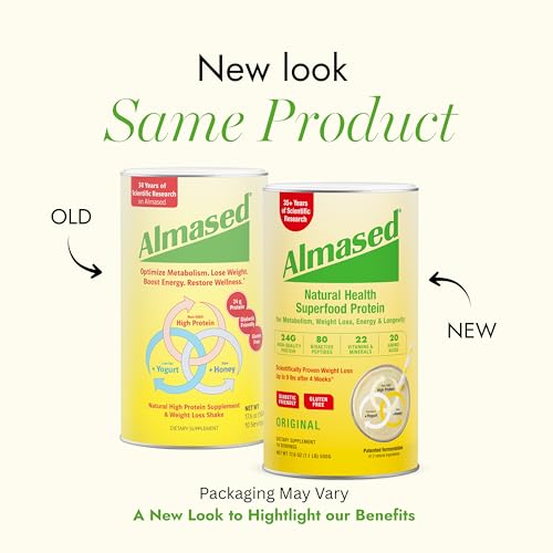 Almased serving scoop in jar for quick, portion-controlled shakes.