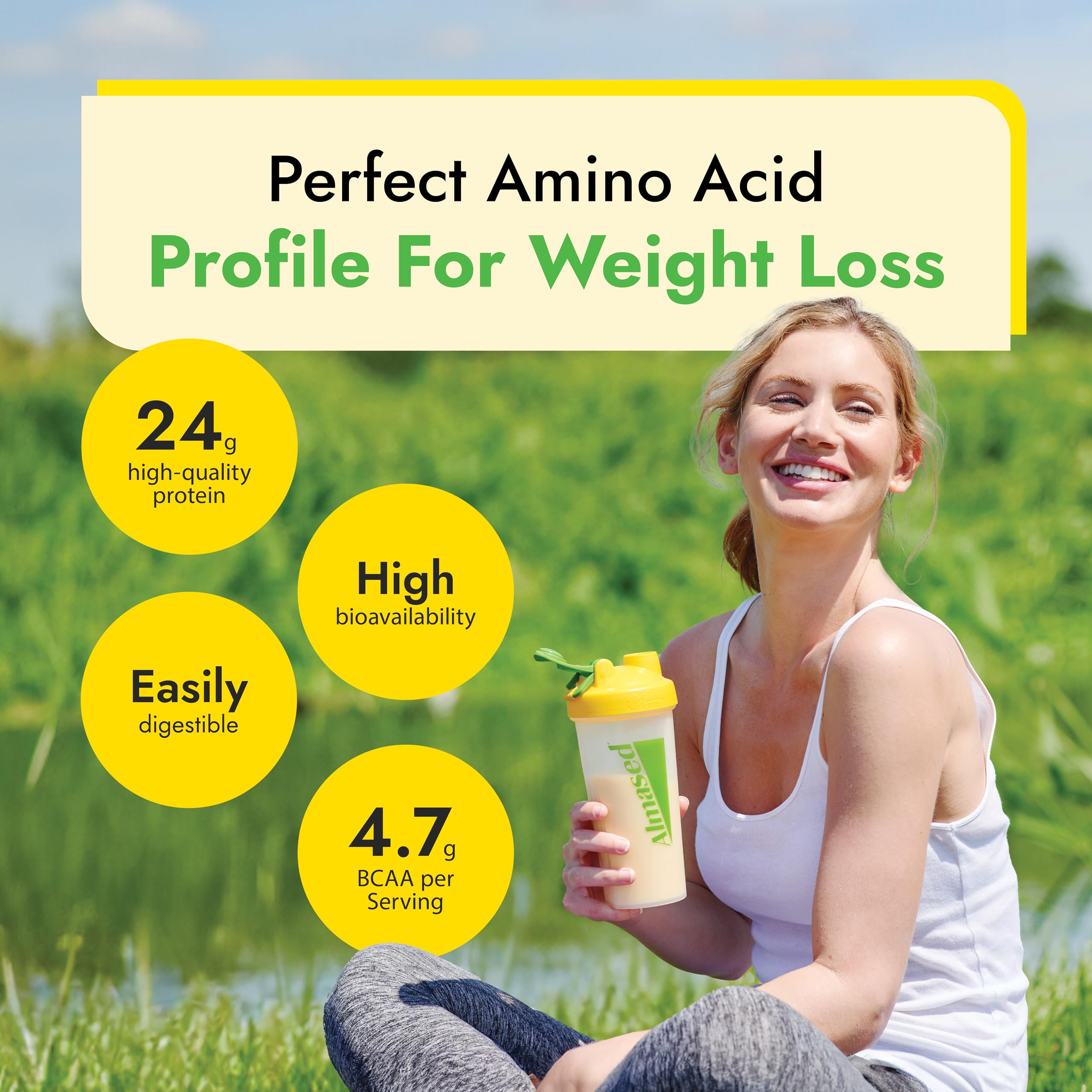 Nutrition panel close-up on Almased vanilla shake packaging