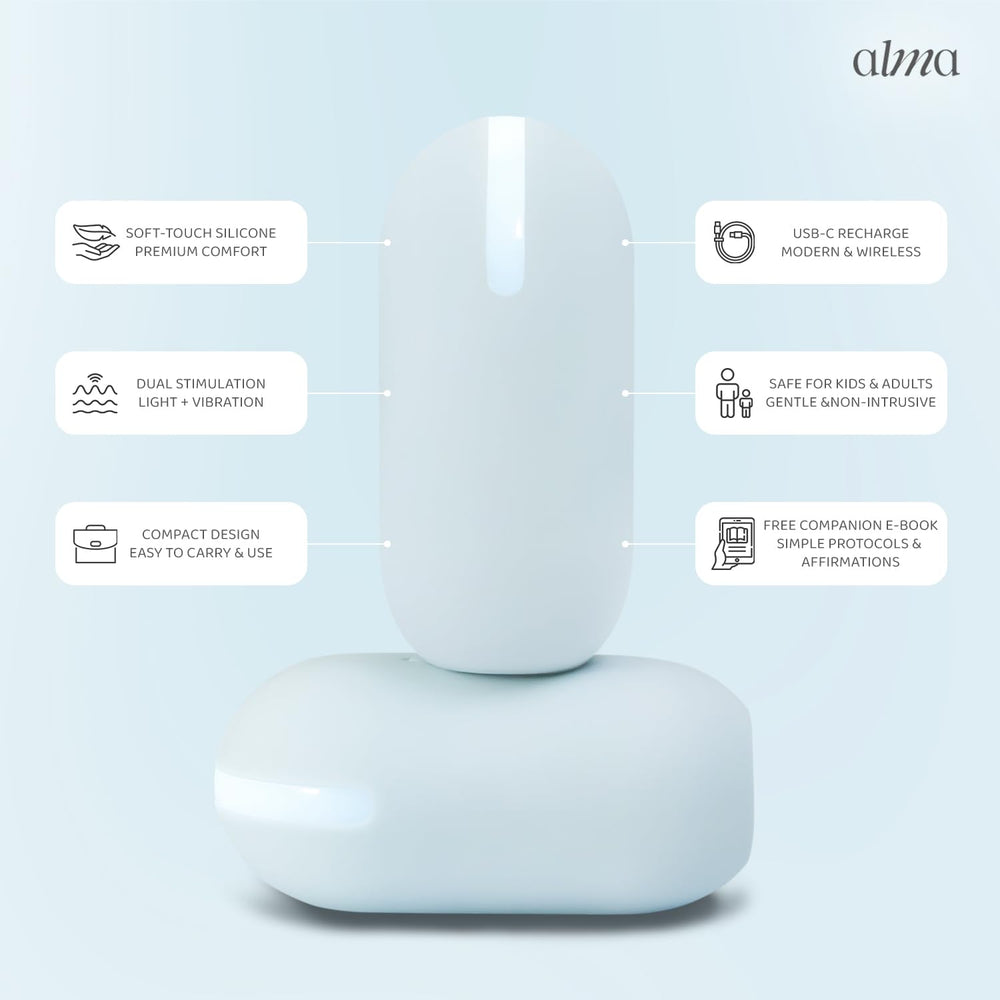 ALMAWAVE SENSE EMDR tappers light and vibration therapy for calm moments.