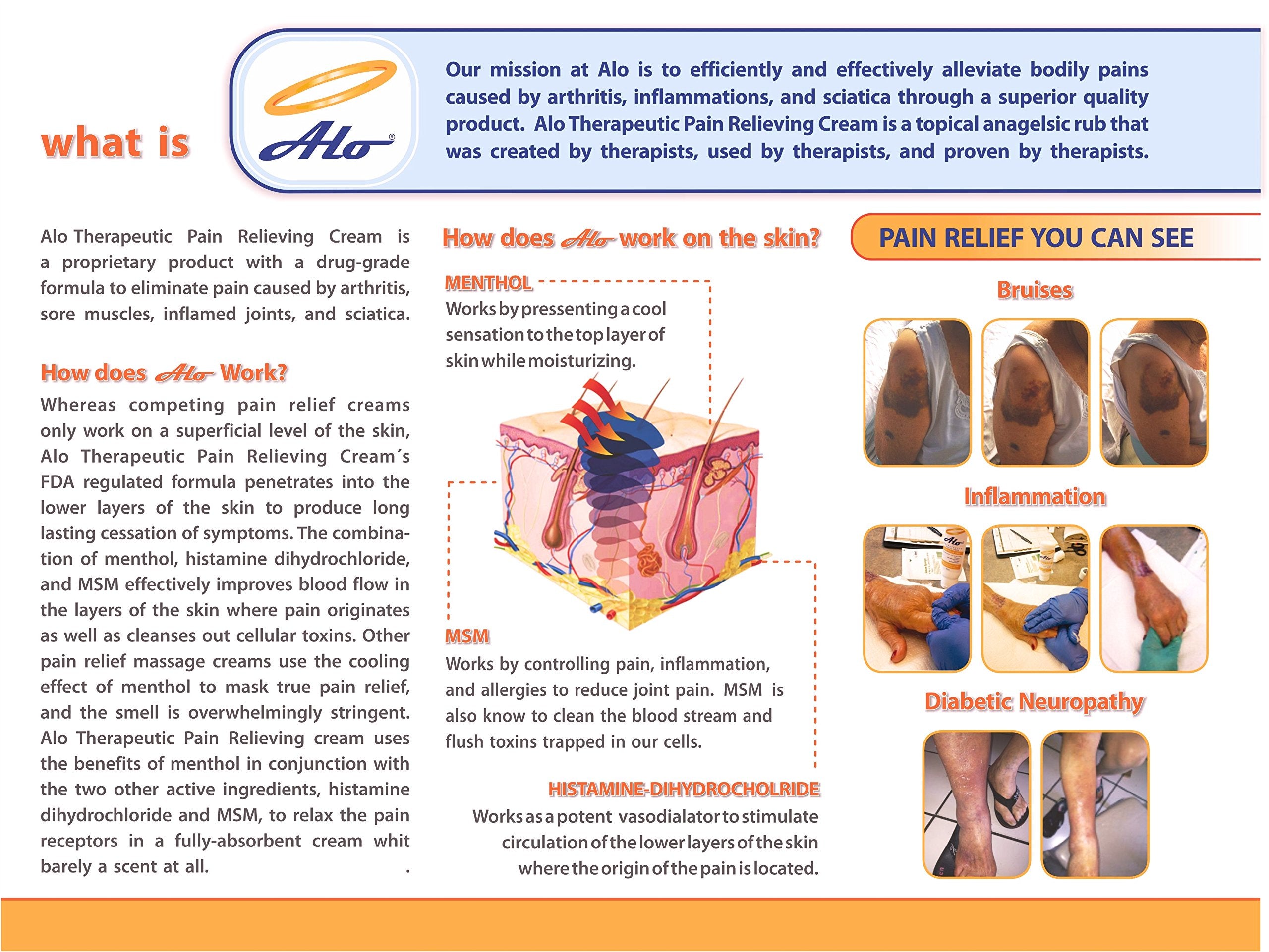 Close up of ALO Pain Relief Cream label with ingredients
