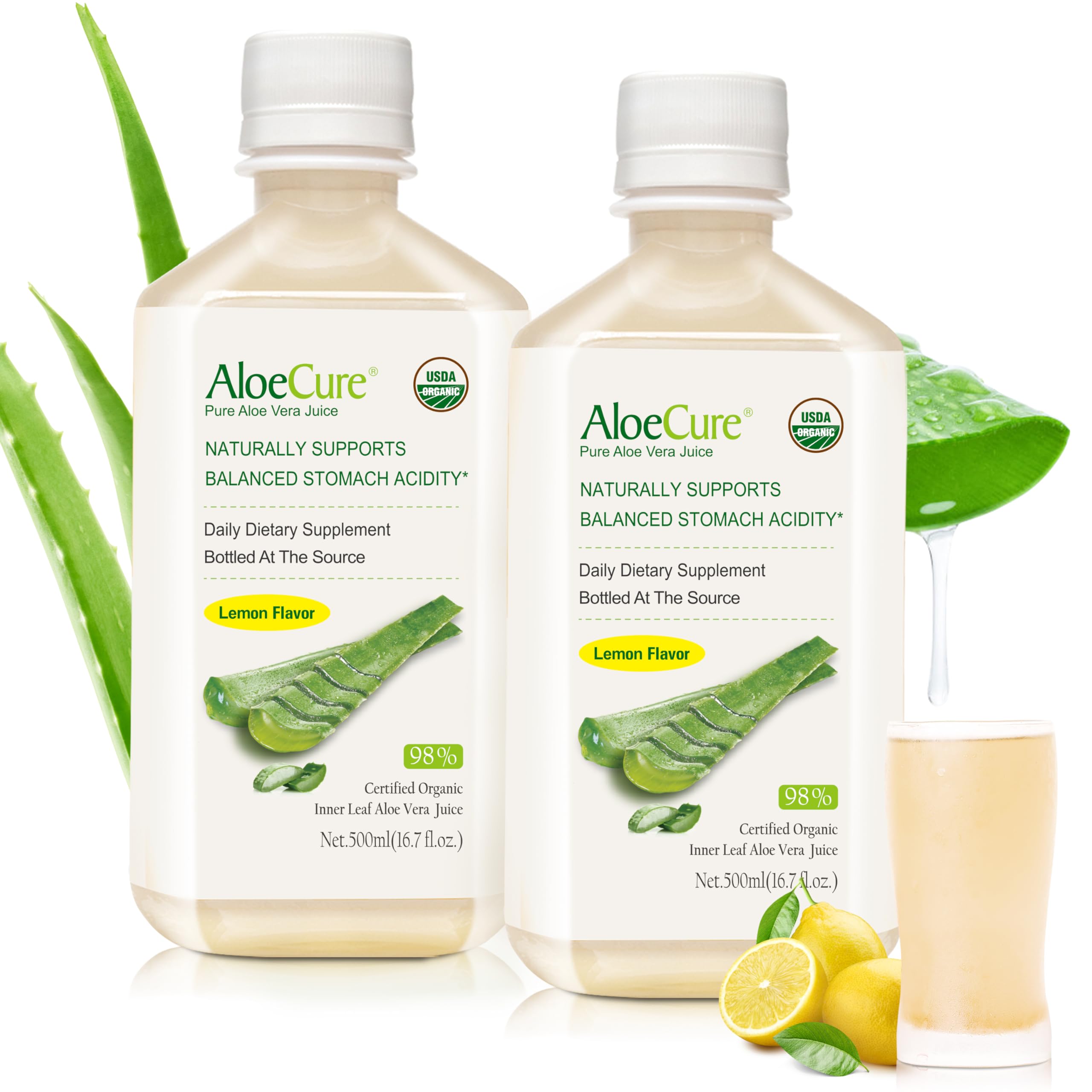 AloeCure lemon flavor aloe juice bottle front view supports daily digestive wellness