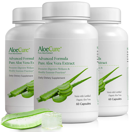 AloeCure Aloe Vera Capsules bottle for easy daily digestive comfort.