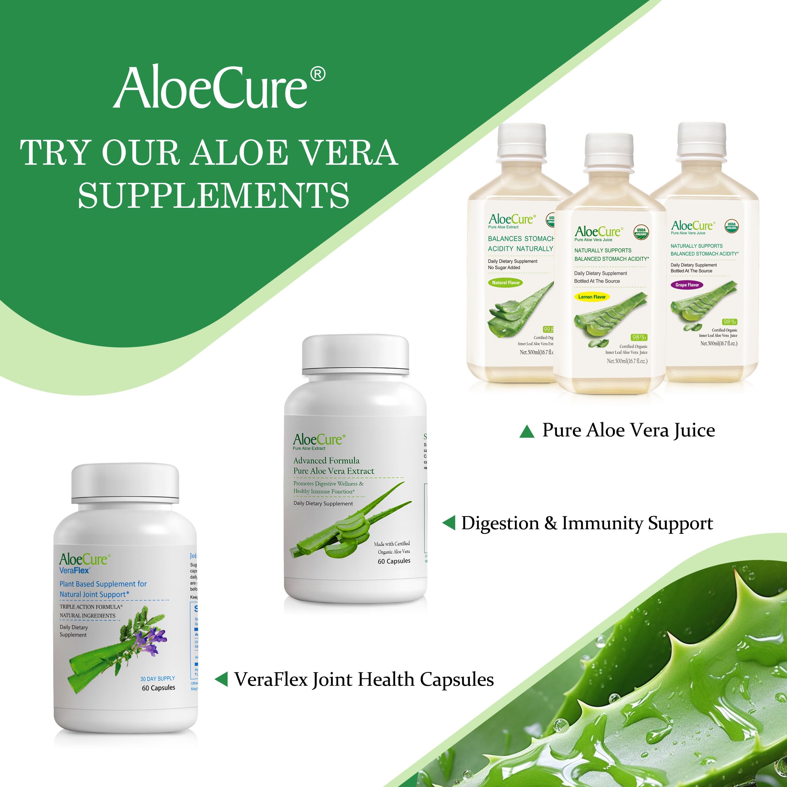 AloeCure farm-to-bottle process infographic illustrating quality control.