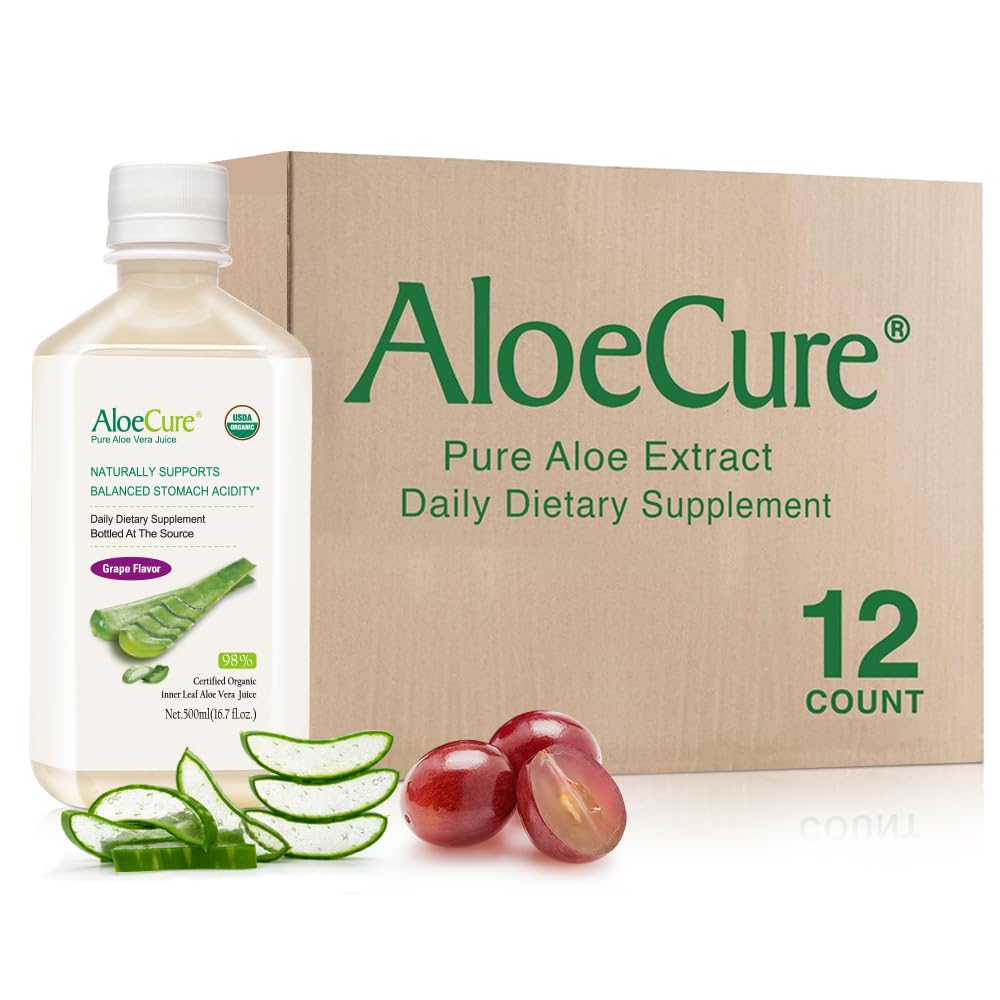 AloeCure grape-flavor aloe vera juice bottle ready for daily hydration and digestion