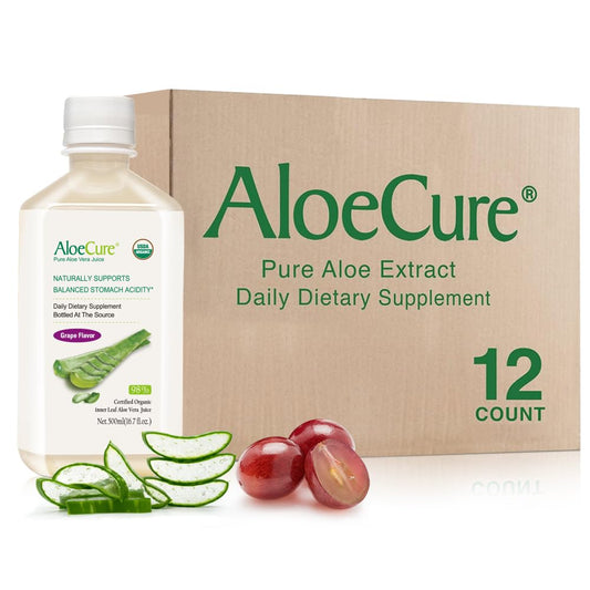 AloeCure grape-flavor aloe vera juice bottle ready for daily hydration and digestion