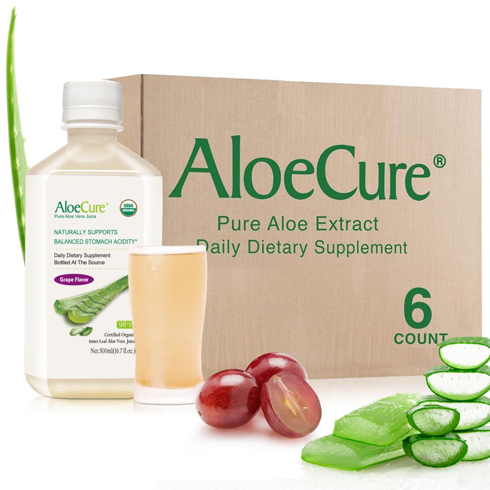 AloeCure grape-flavor bottle front for convenient daily hydration.