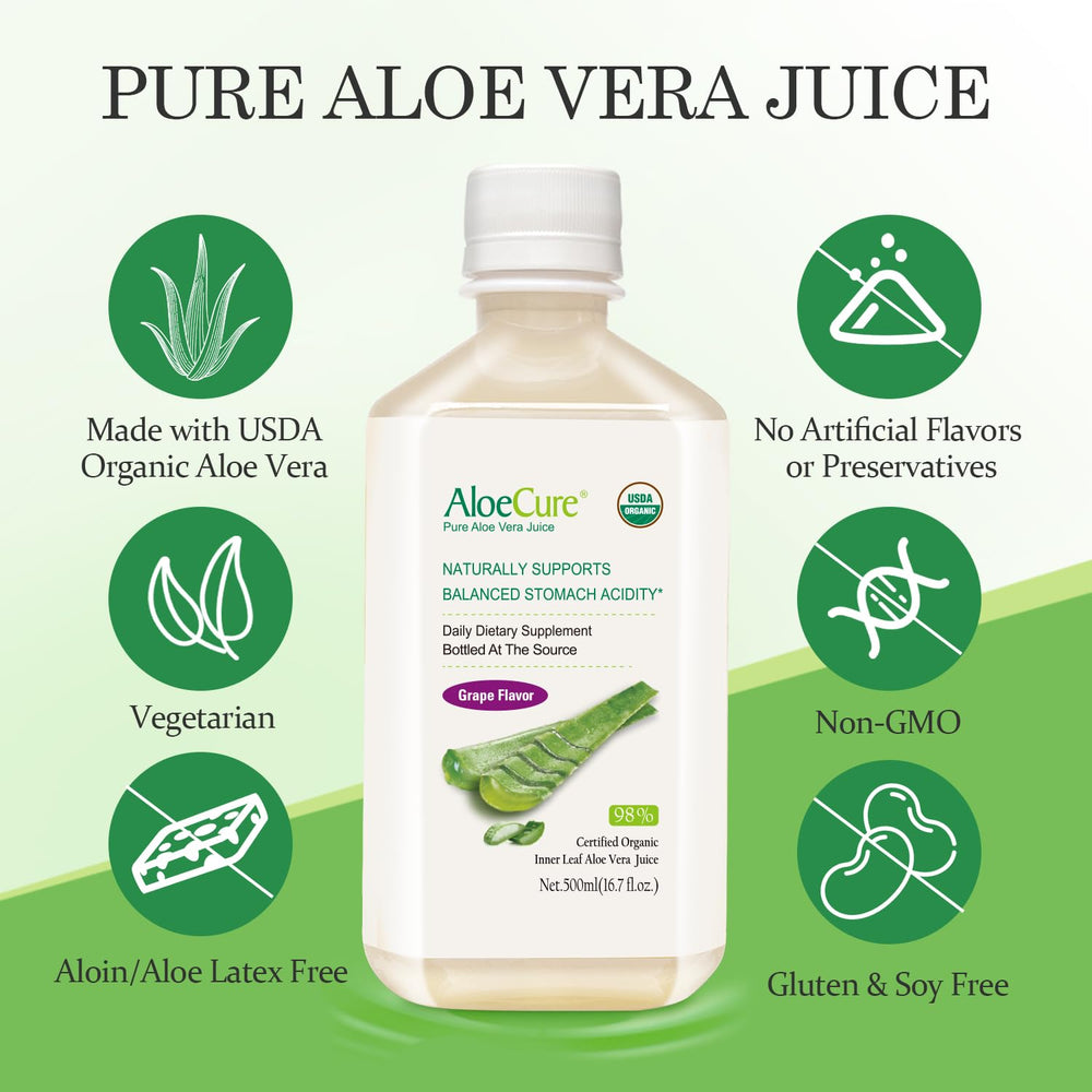 AloeCure inner-gel graphic illustrating pure aloe content for digestion support.