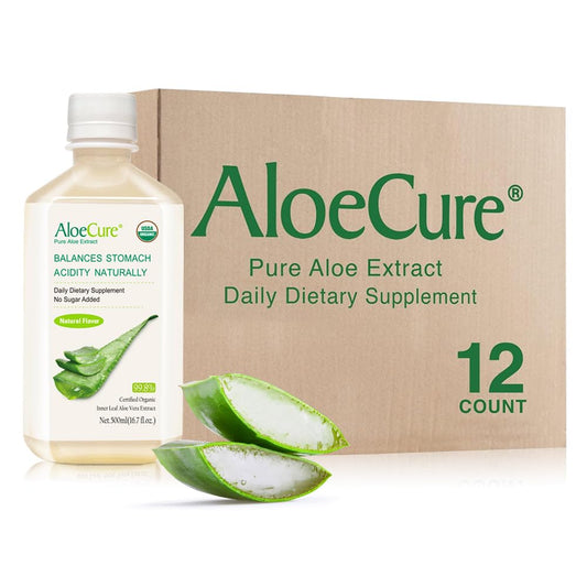AloeCure Aloe Vera Juice bottle, showcasing the natural color and pure inner leaf gel