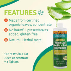 Aloe Life Aloe Gold bottle emphasizing premium organic aloe content.