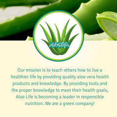 Aloe Life product label shows organic certification and dosage guidance.