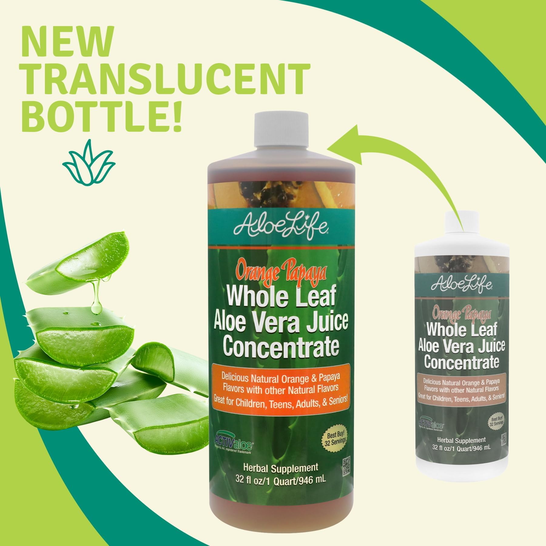 Aloe Life label close-up emphasizes certified organic whole leaf aloe vera.