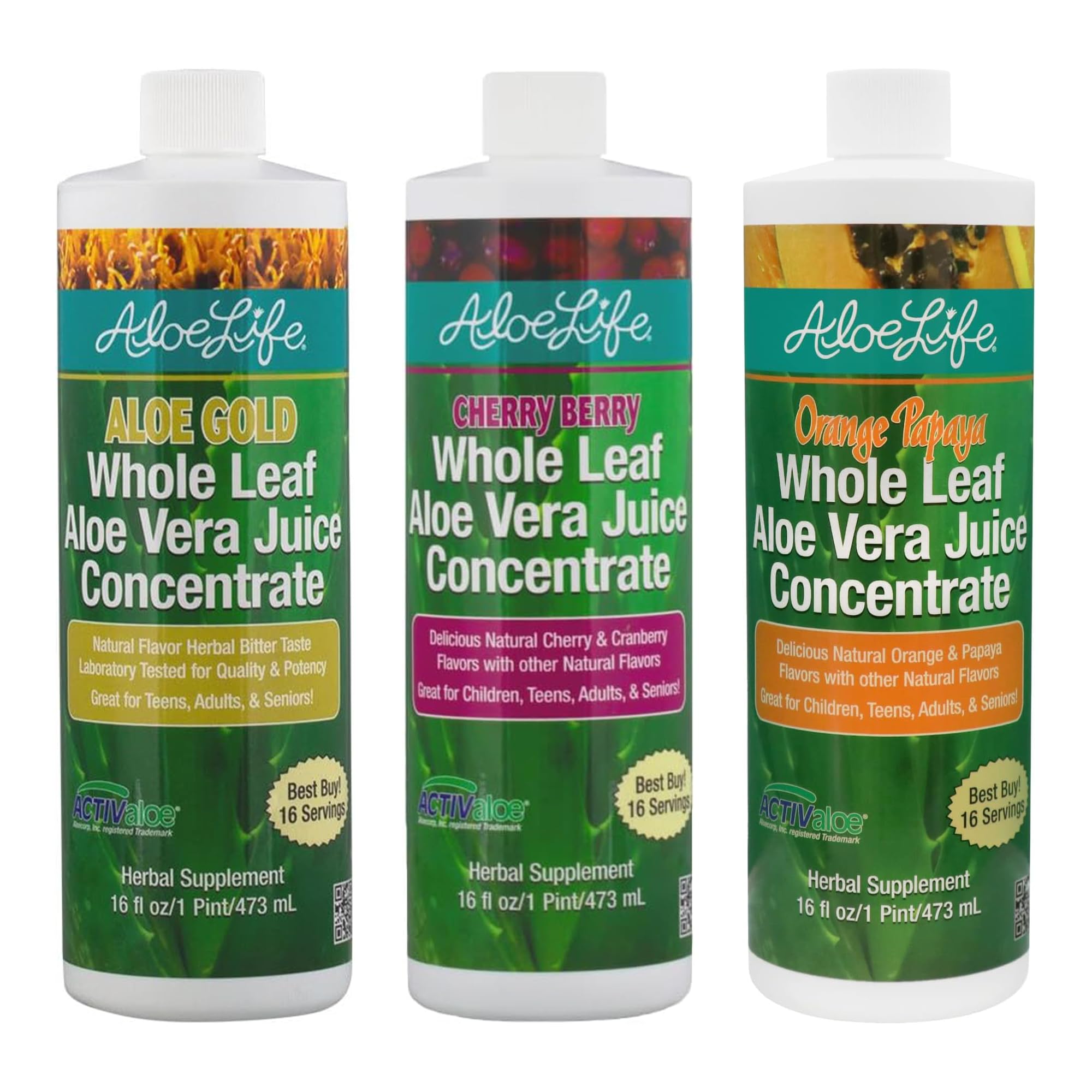 Aloe Life whole leaf juice bottle highlighting full-spectrum formula for daily hydration.