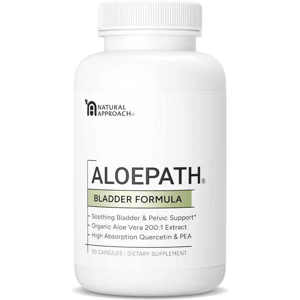 ALOEPATH bladder-support capsules in a bottle highlight a potent aloe blend for daily wellness.
