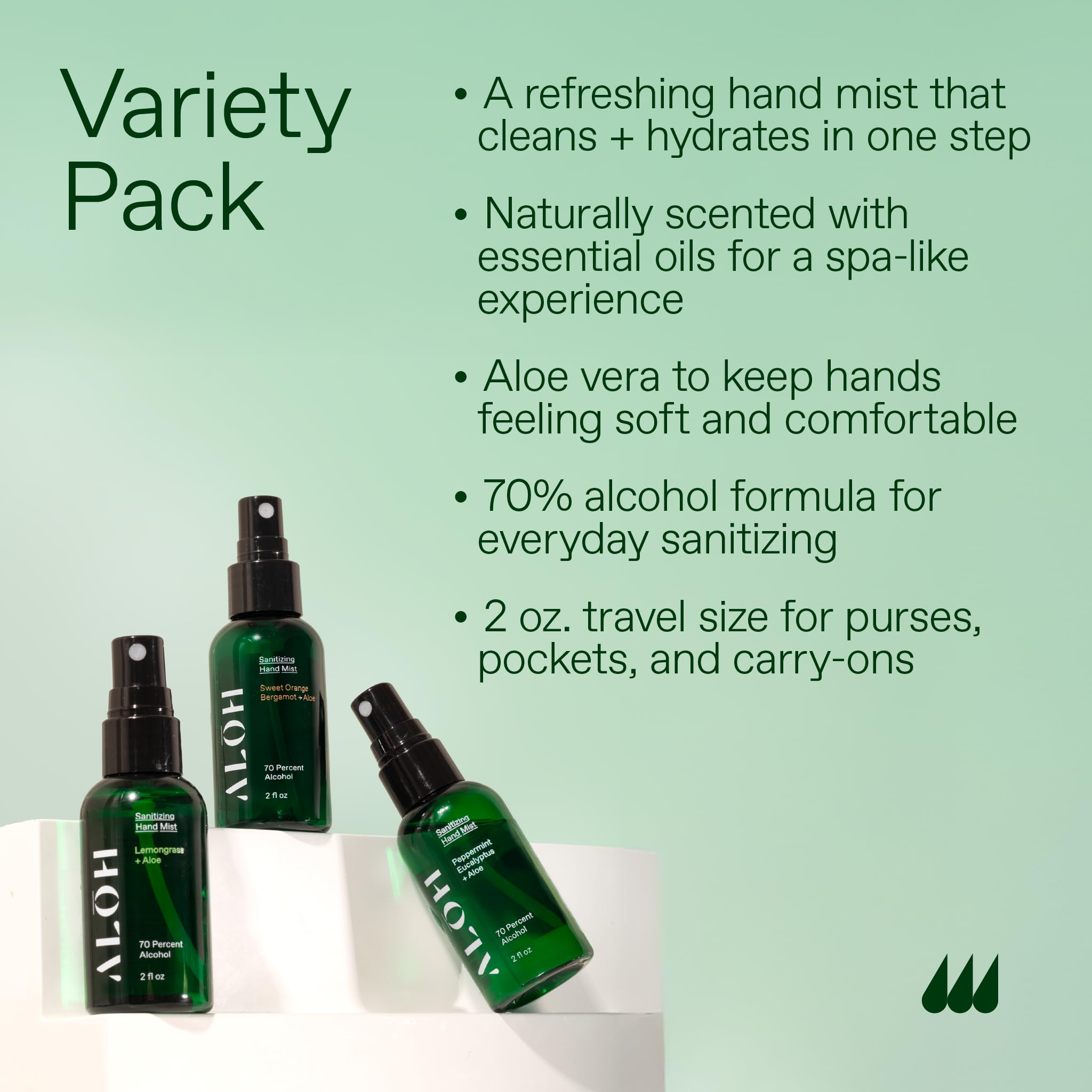 ALO Hand Sanitizer Peppermint Eucalyptus spray delivers cooling aroma while sanitizing hands