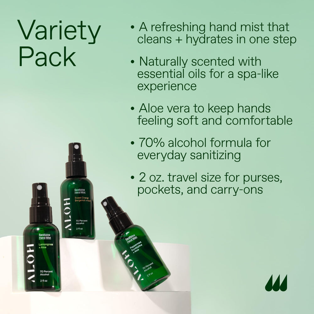 ALO Hand Sanitizer Peppermint Eucalyptus spray delivers cooling aroma while sanitizing hands
