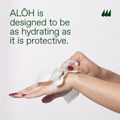 ALOH hydrating aloe in wipes helps soften hands after use.