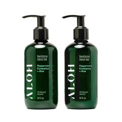 ALŌH peppermint-eucalyptus hand gel in a pump bottle delivers refreshing, hydrating cleansing