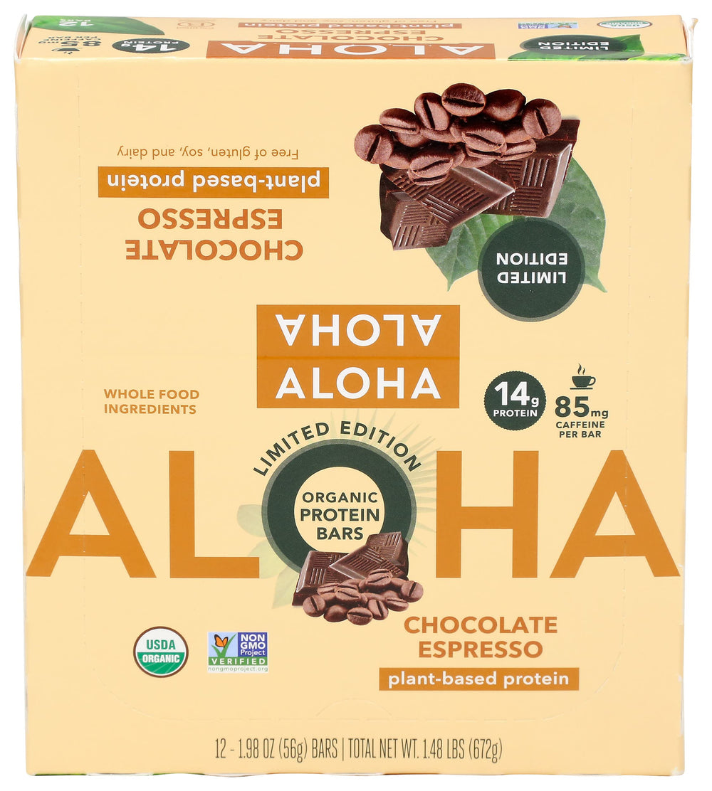 ALOHA bar on wood ingredients-label, USDA Organic and Non-GMO ingredients.