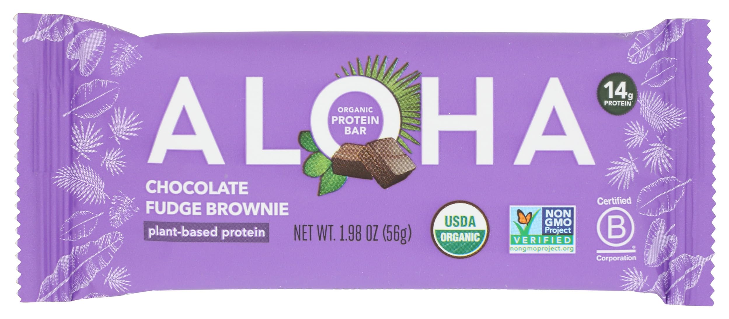 ALOHA Chocolate Fudge Brownie Bar pack 12, perfect for on-the-go protein snacking.