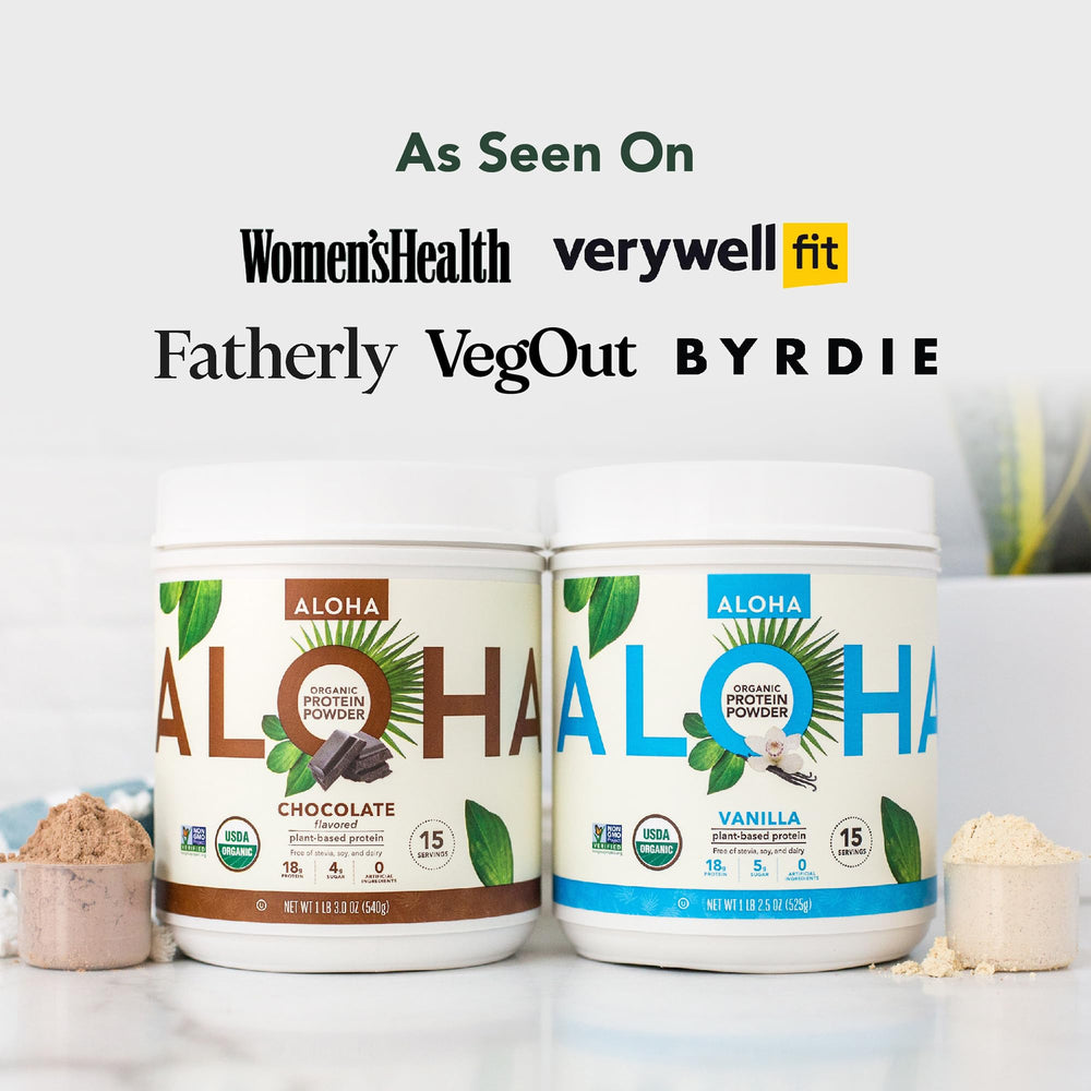 Ingredient blend of pea, brown rice, pumpkin seed, and hemp protein from ALOHA.