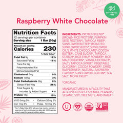 Close-up of ALOHA Raspberry White Chocolate bar showing organic ingredients and fiber-rich texture