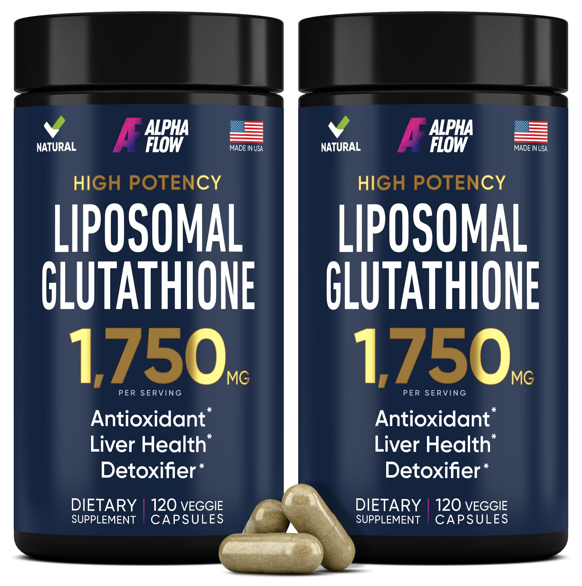 Alpha Flow Liposomal Glutathione 1100mg bottle front showing premium packaging for daily use