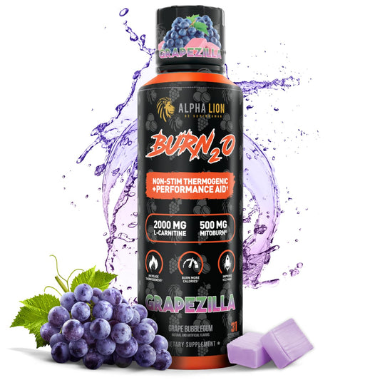 Alpha Lion Burn2O Grapezilla bottle, zero-calorie fat burner for sugar-free diets