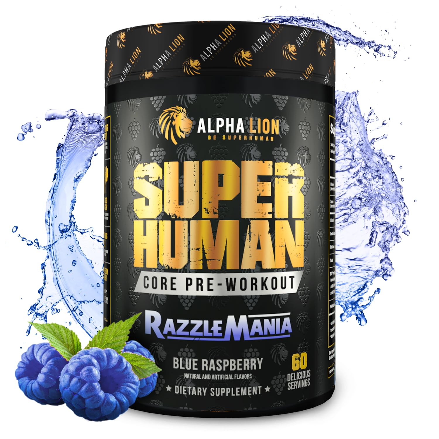ALPHA LION Core Pre-Workout tub in Razzle Mania flavor for sustained energy