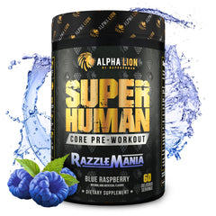 ALPHA LION Core Pre-Workout tub in Razzle Mania flavor for sustained energy