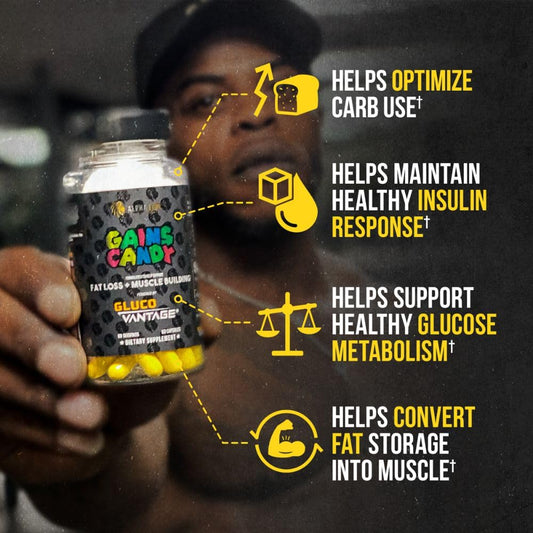 Close-up of Gains Candy capsules for convenient daily use during workouts