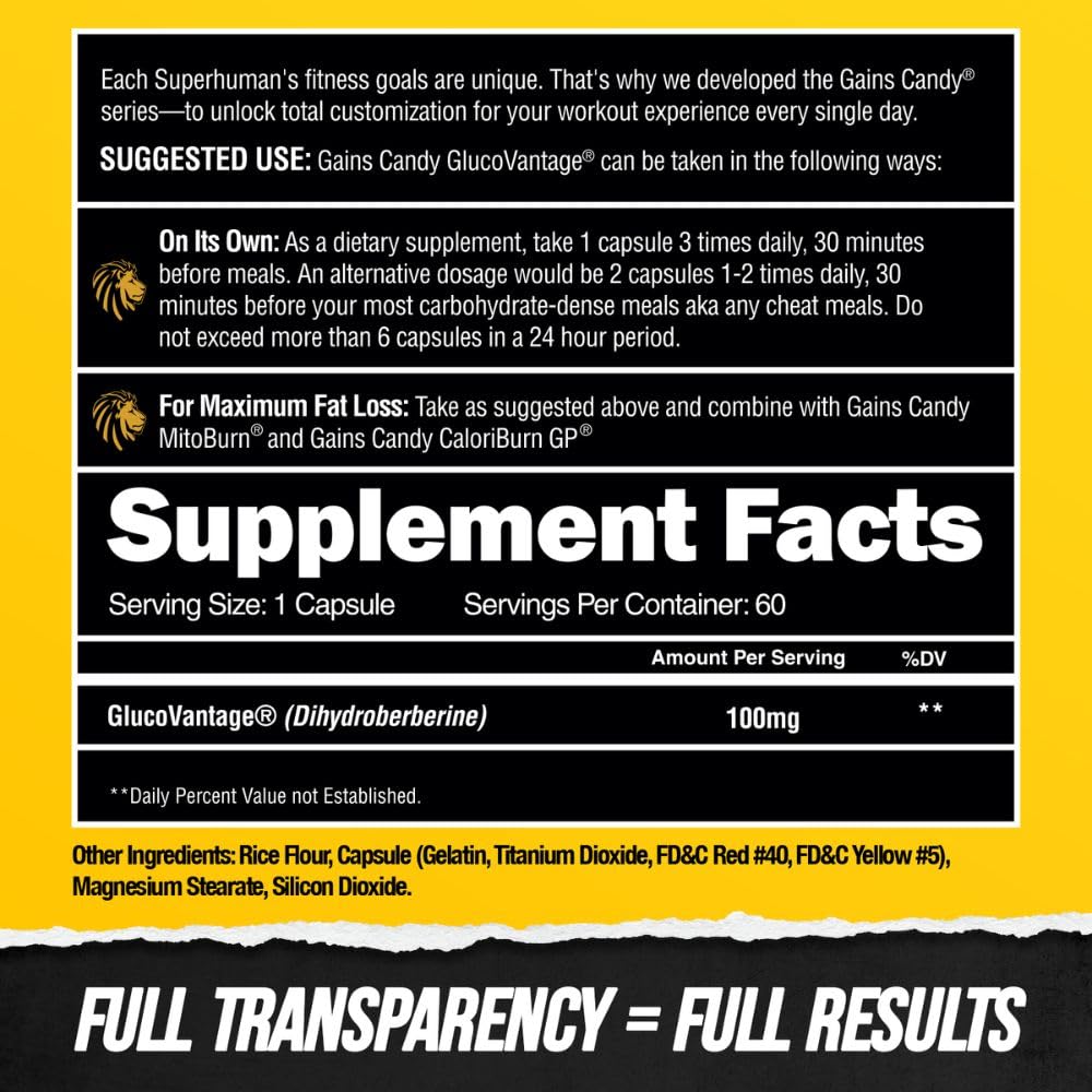 Front label view of ALPHA LION Gains Candy for premium quality and dosing clarity