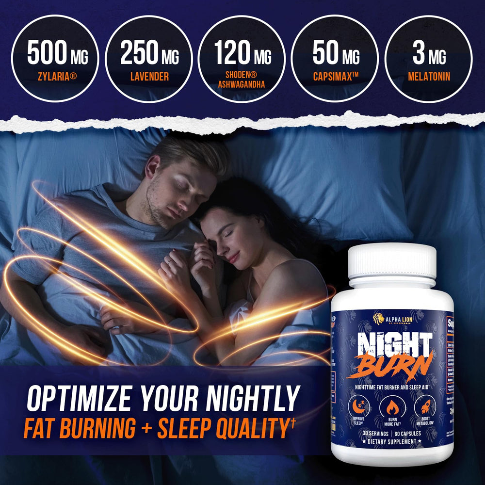 ALPHA LION Night Burn held in hand for easy nightly supplementation