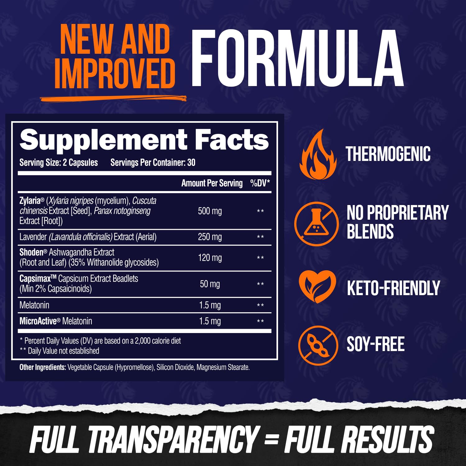 ALPHA LION Night Burn ingredients list highlighting metabolism and relaxation