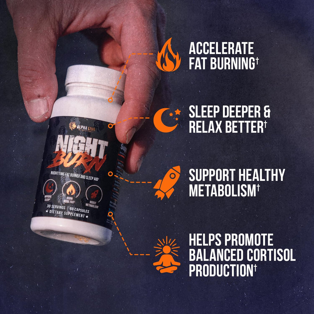 ALPHA LION Night Burn label close-up with ingredients and usage