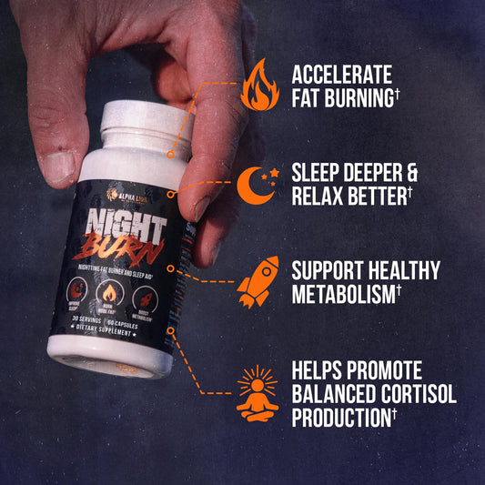 ALPHA LION Night Burn label close-up with ingredients and usage