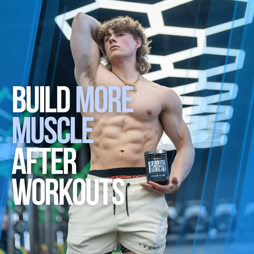 ALPHA LION Post-workout recovery powder dissolves in a glass of water.