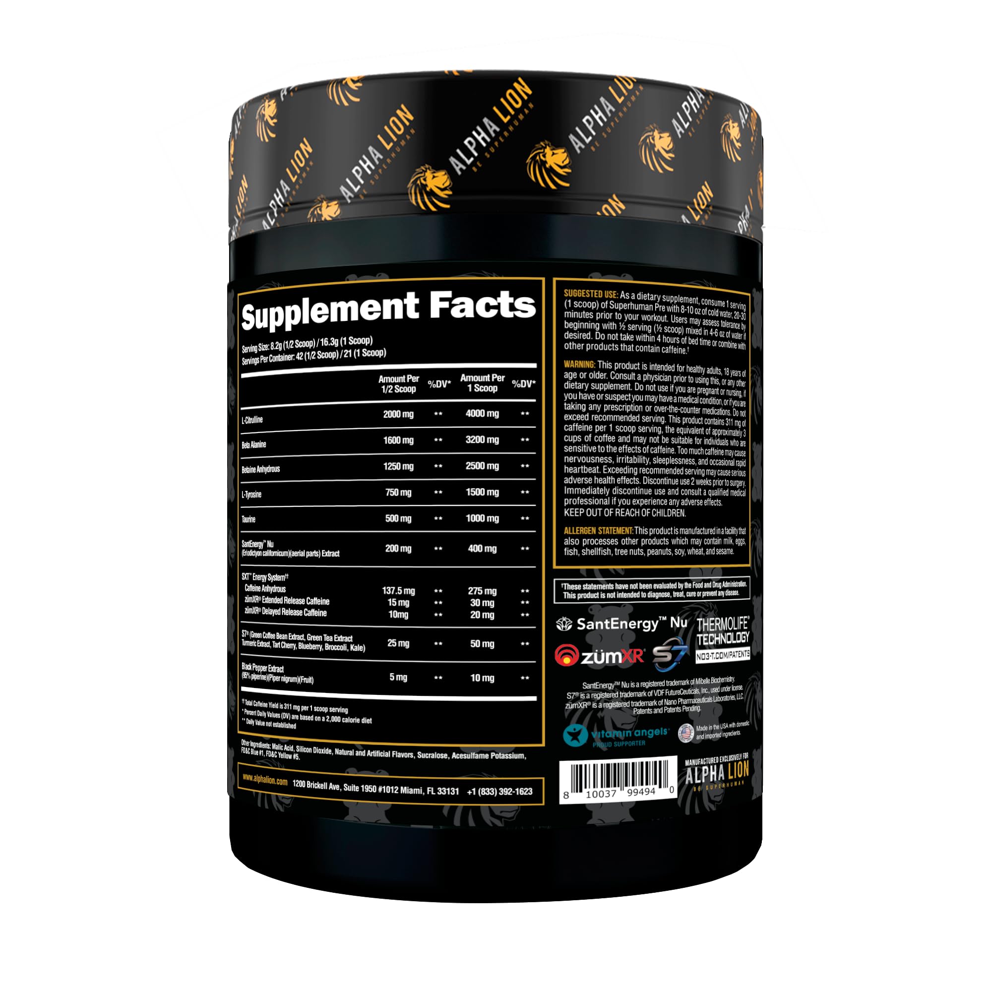 ALPHA LION pre-workout scoop in jar demonstrates convenient serving for quick mixes