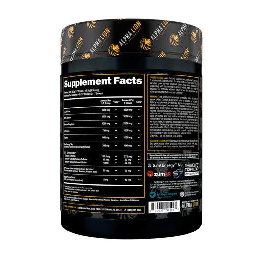 ALPHA LION pre-workout scoop in jar demonstrates convenient serving for quick mixes