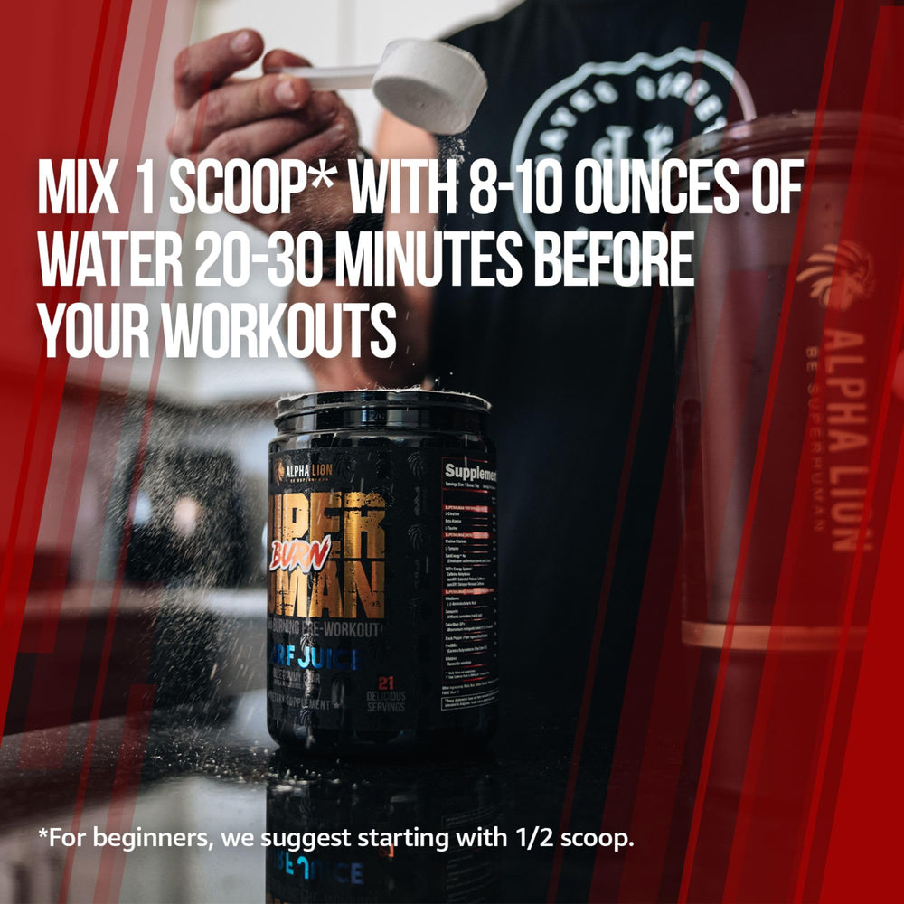 Cherry flavored ALPHA LION Superhuman Burn ready to energize workouts