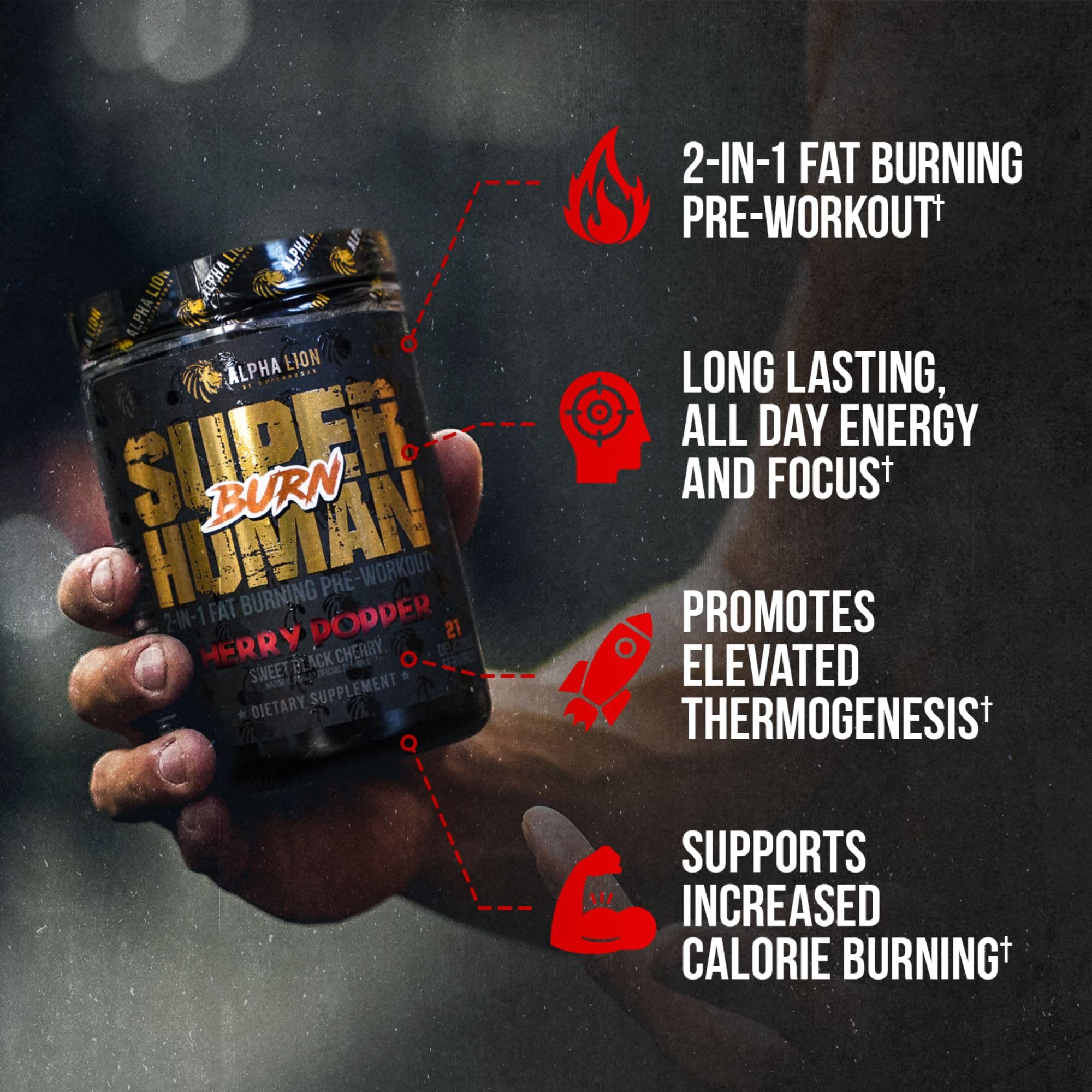 Scoop of ALPHA LION Superhuman Burn with Sweet Black Cherry flavor