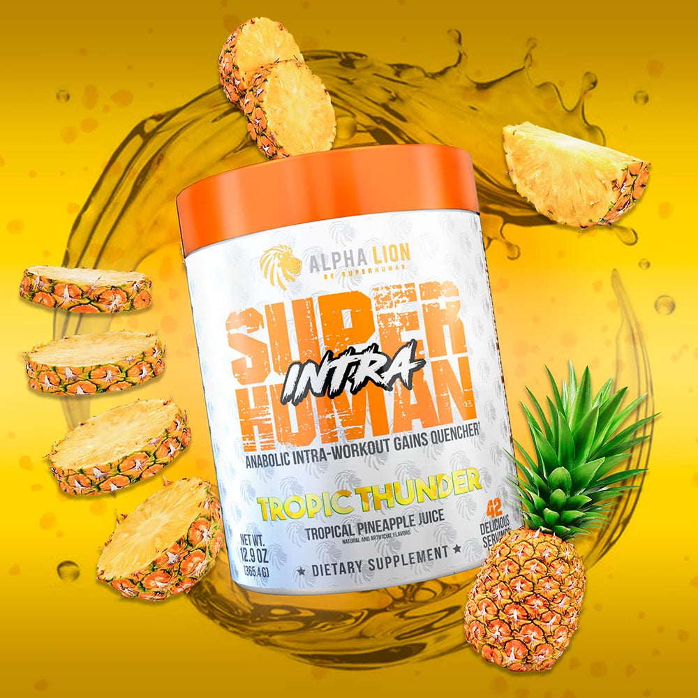 Alpha Lion Superhuman Intra transparent label highlighting premium ingredients