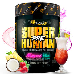 Alpha Lion Superhuman pre-workout bottle front view for high-energy workouts