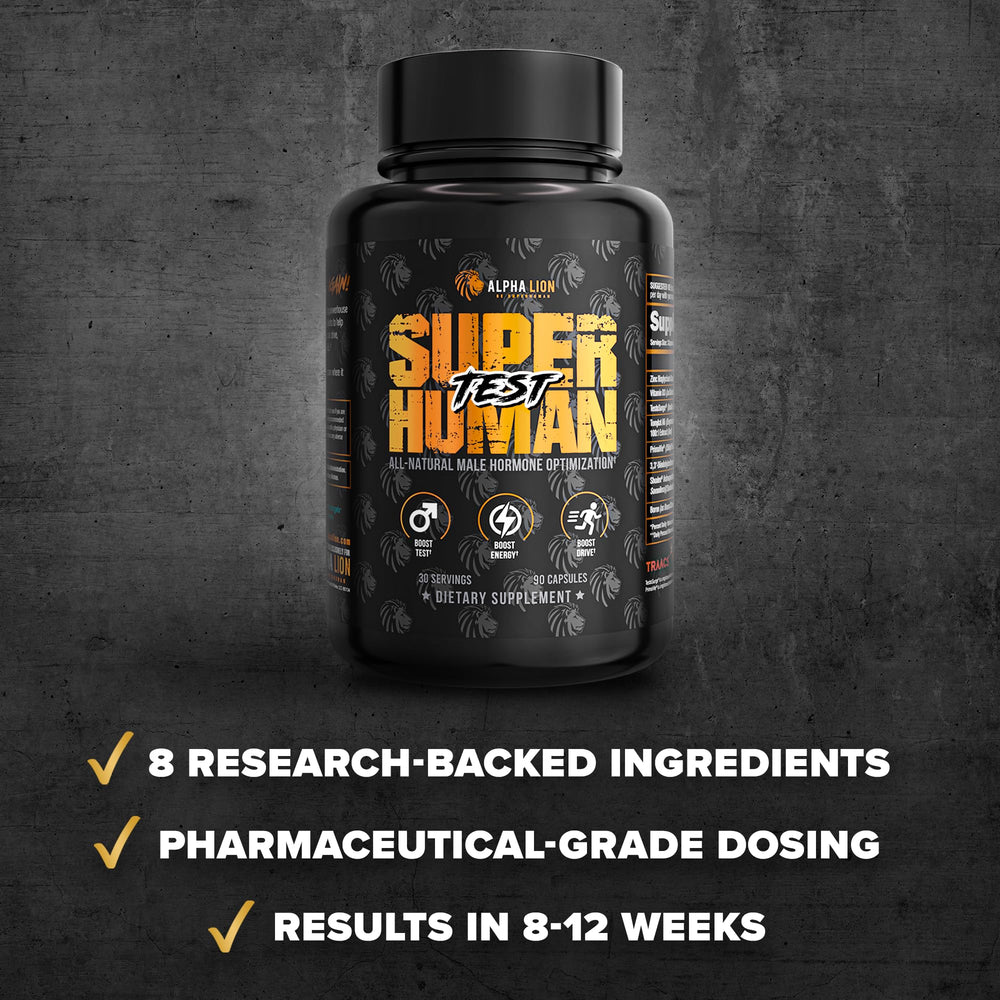 ALPHA LION Superhuman Test capsules dispense closeup suggests simple dosing.